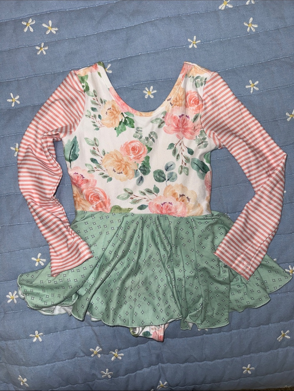 Cheeky Plum Floral & Striped Pastel Skirted Leotard - Pink, Green, Cream